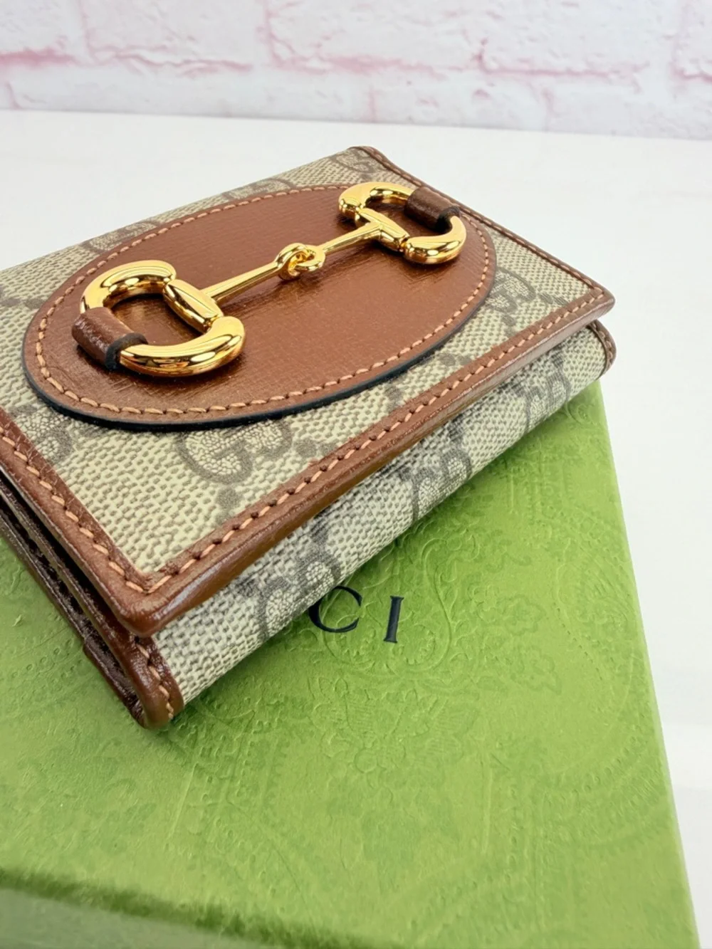 Gucci Brown GG Canvas Small Wallet with Gold Horsebit New